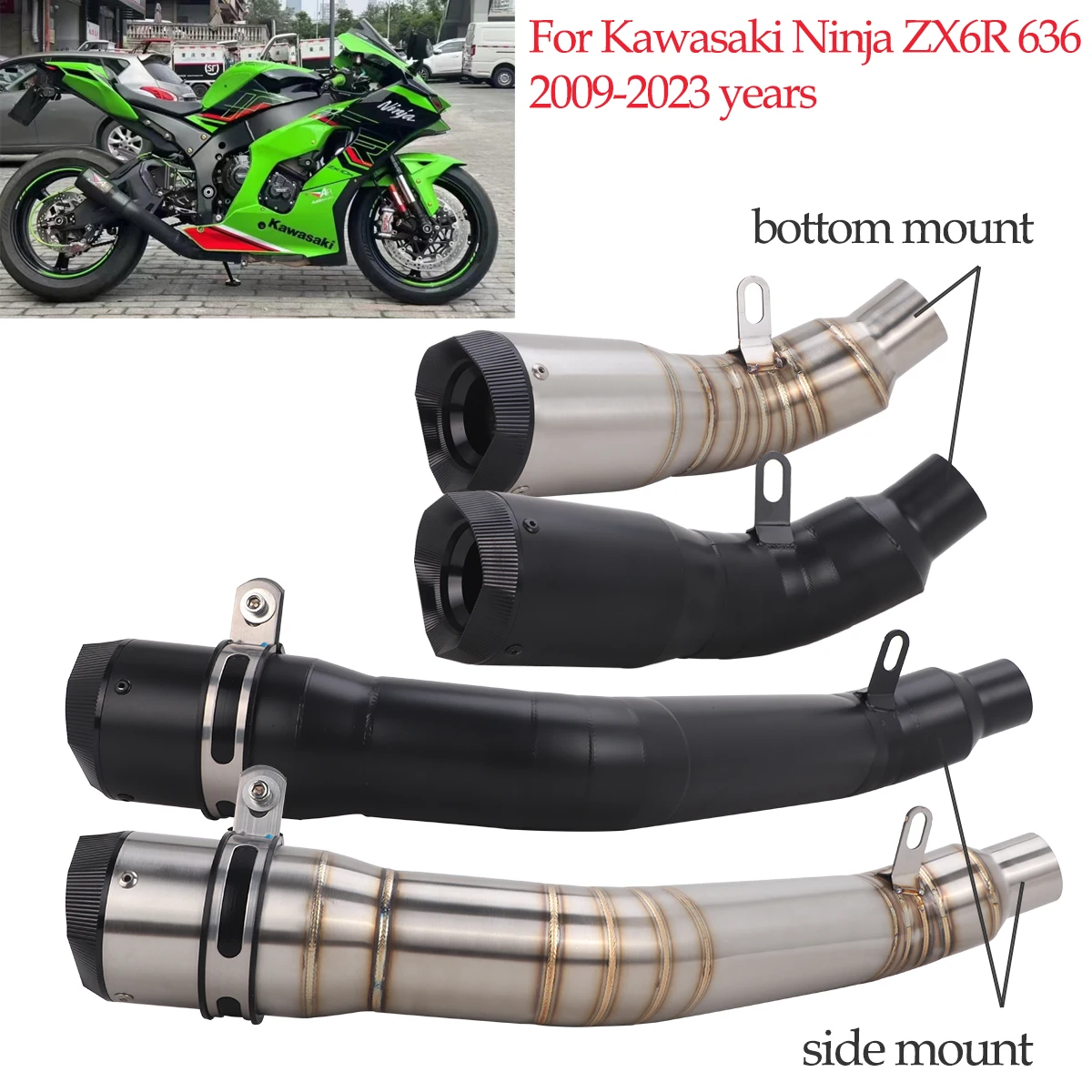 Motorcycle Exhaust Muffler Link Pipe For Kawasaki Ninja ZX6R ZX‑6R 636 2009-2026 Racing Modified Escape Muffler Pipe
