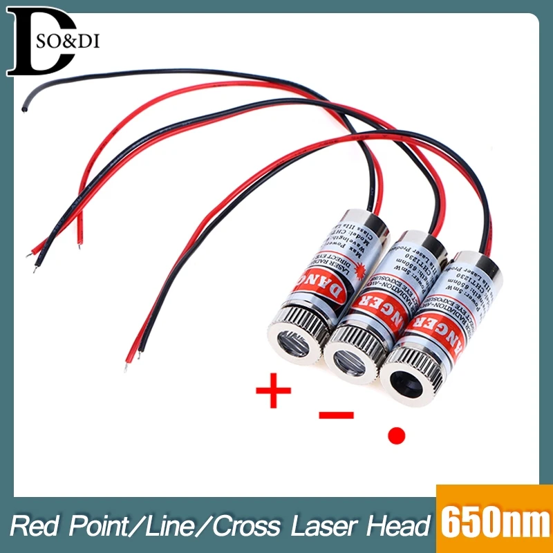 Cabeça pontilhada do laser para ponteiros laser de luz vermelha, tubo laser, ponto de ponto, linha, cruz, usado, 650nm, 5mW, 3V-5V, 1Pc