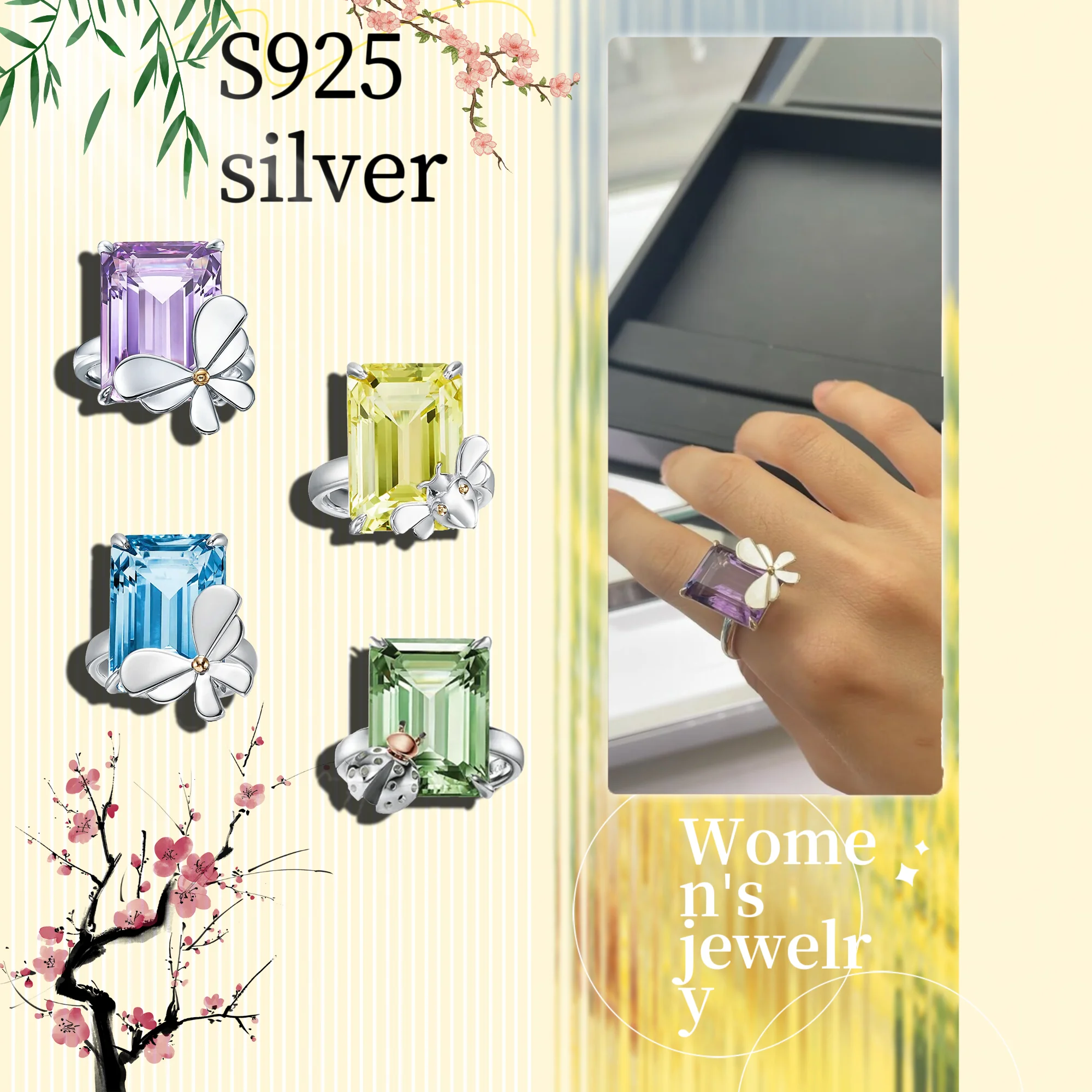 

Solid silver S925 women's jewelry, small insects, traveling rings, wearing at parties, giving gifts to friends