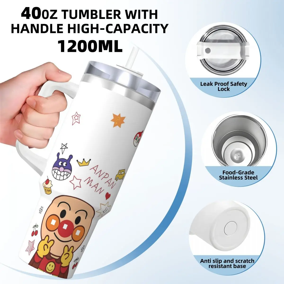 Anpanman Cute Stainless Steel Tumbler Travelist Mugs Cup Large Capacity Thermal Mug Heat Preservation Hot Milk Tea Water Bottle