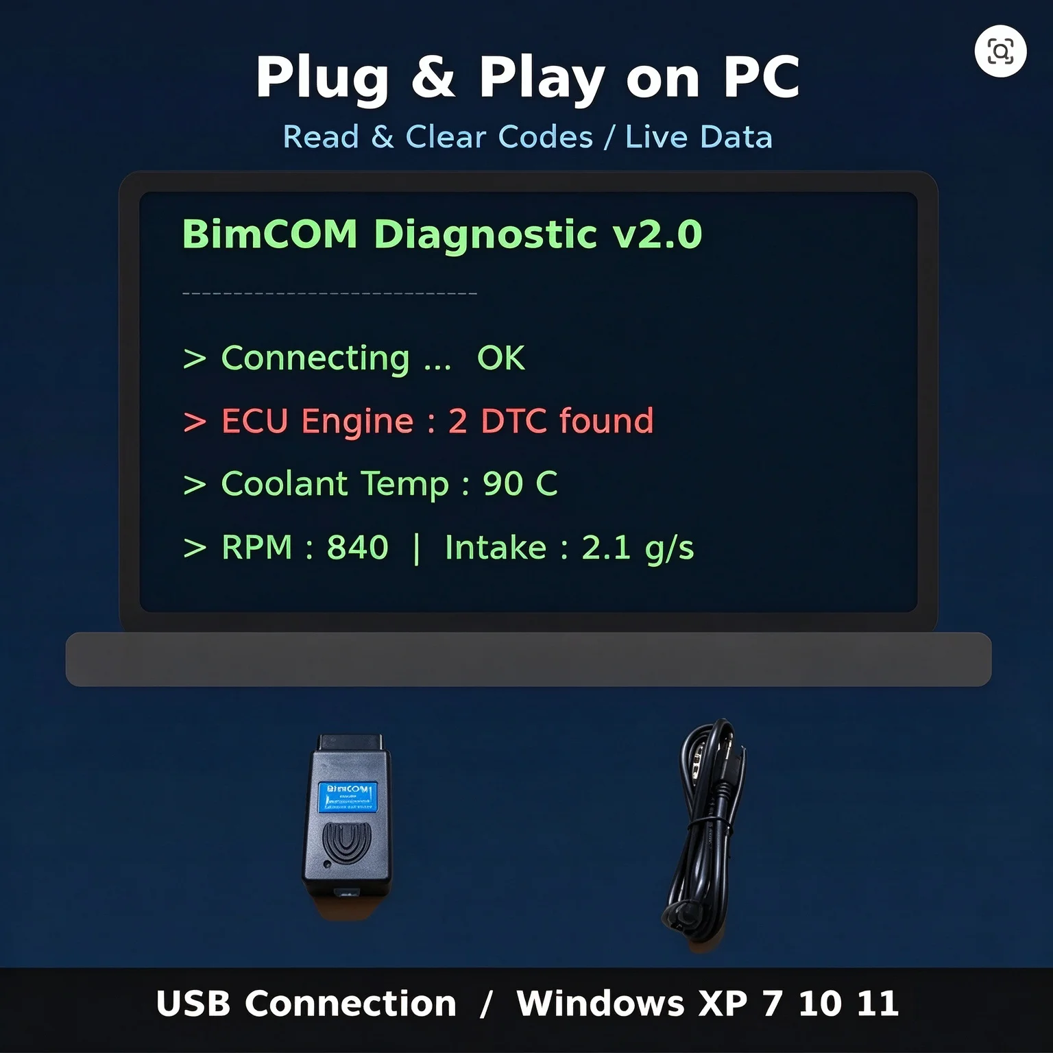OBDIIVCI OBD2 Scanner BimCOM MiniRR USB Diagnostic Cable Auto Code Reader K-Line CAN for V-W Au-di Sk-oda Se-at