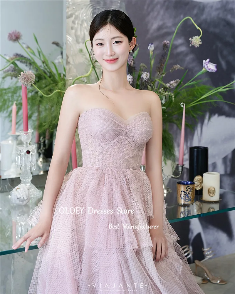 OLOEY-Robe de Soirée Rose en Tulle pour Femme, Tenue Coréenne, Longueur au Sol, Corset au Dos, pour Séance Photo, Mariage