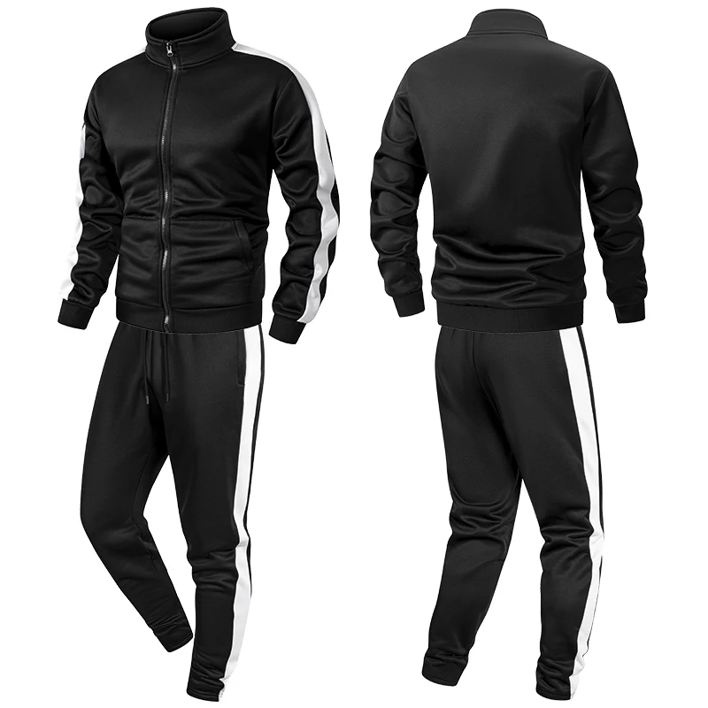 بدلة رياضية للرجال مكونة من قطعتين من ملابس رياضية معطف بسحاب مع جيب كانجا بنطال رياضي للركض