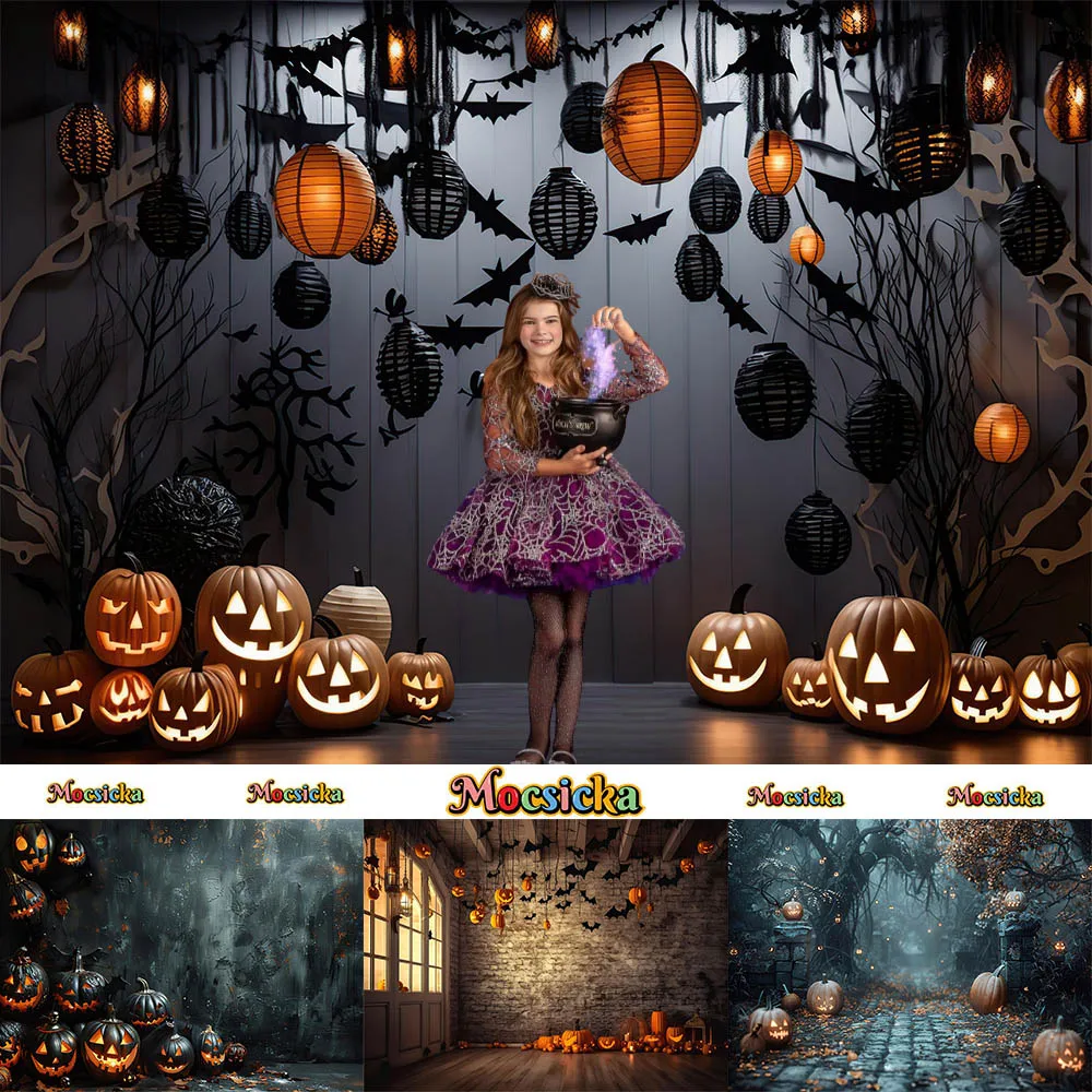 

Mocsicka Photography Background Halloween Horror Room Bat Moon Party Decor Backdrops Kids Portrait Photo Studio Props