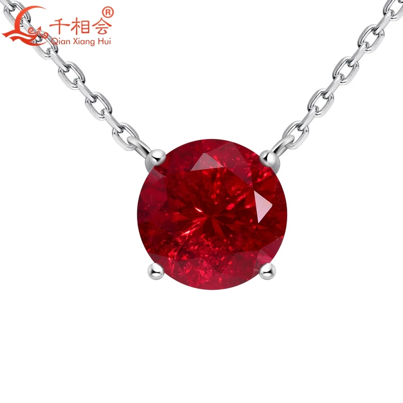 925 silver round shape 10mm  Pigeon Blood Red color lab grwon created ruby with inclusions  stone Jewelry for Pendant Necklace