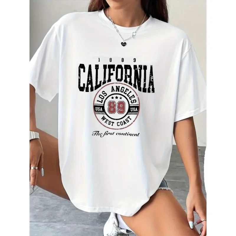 2024 Summer Women Fashion Cotton T-Shirt Female California Print Tops Tees Girls Casual Clothing High Quality Daily Streetwear