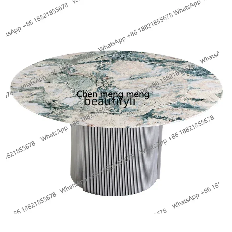 

xz1Natural Luxury Stone round Dining Table Embedded Turntable Dining Table High-End Marble Dining Table