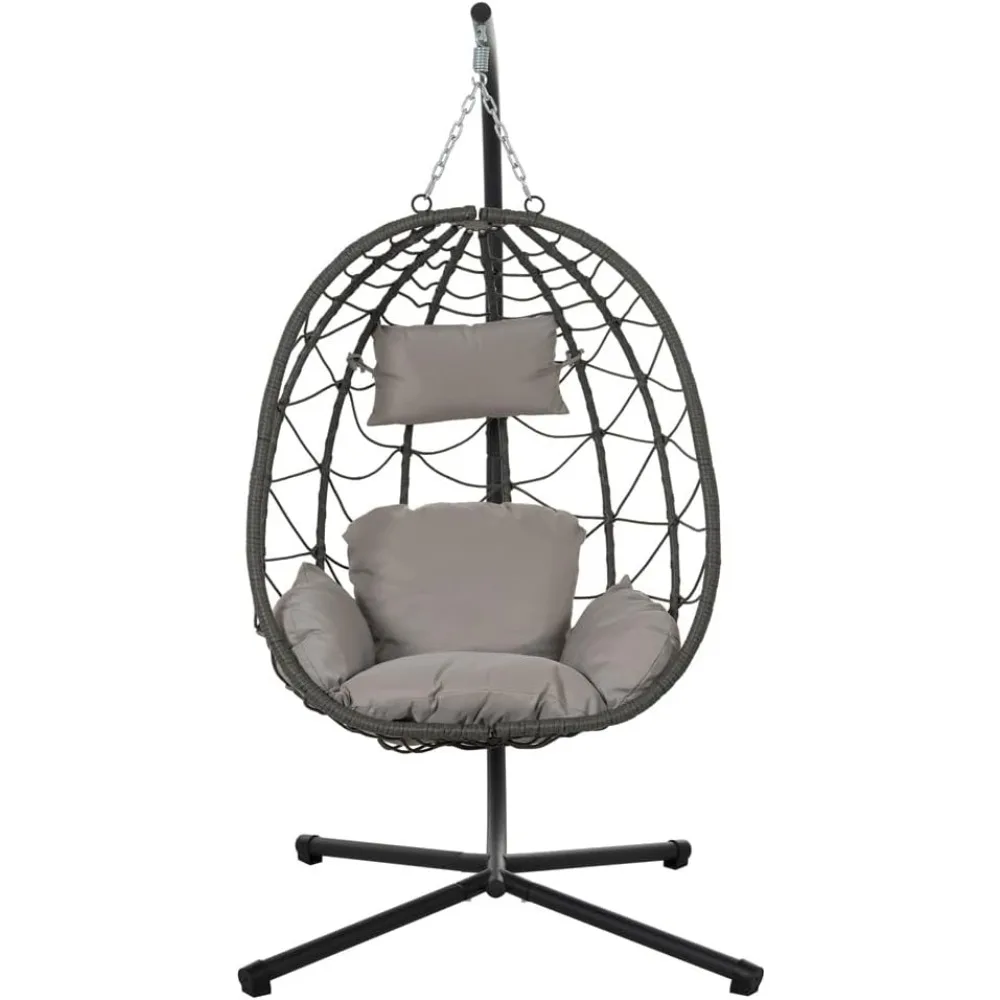 

Foldable Swing Chair with Stand, Rattan Wicker Hanging Egg Chair Hammock Chair with Cushion and Pillow for Indoor Outdoor Bedro