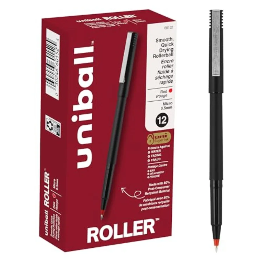 

uniball Roller Rollerball Pens, Micro Point 0.5mm,Red
