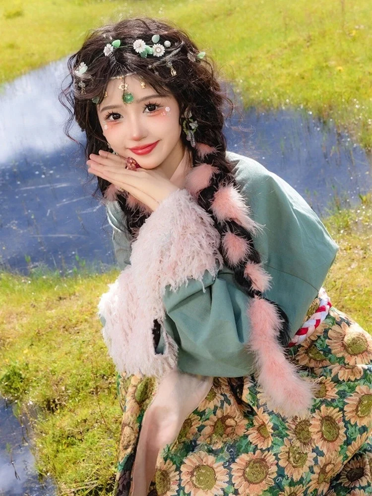 

Зимний тибетский костюм, новая женская одежда для фотосессий, этническая тибетская одежда для девочек, традиционная одежда из полиэфирного волокна