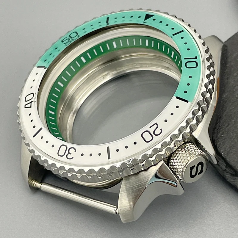 42mm NH35 Case SKx007 Watch Case Curved Glass Bezel Flat Double Sapphire Glass For NH35 NH36 Movement 28.5mm Dial 3.8 Crown
