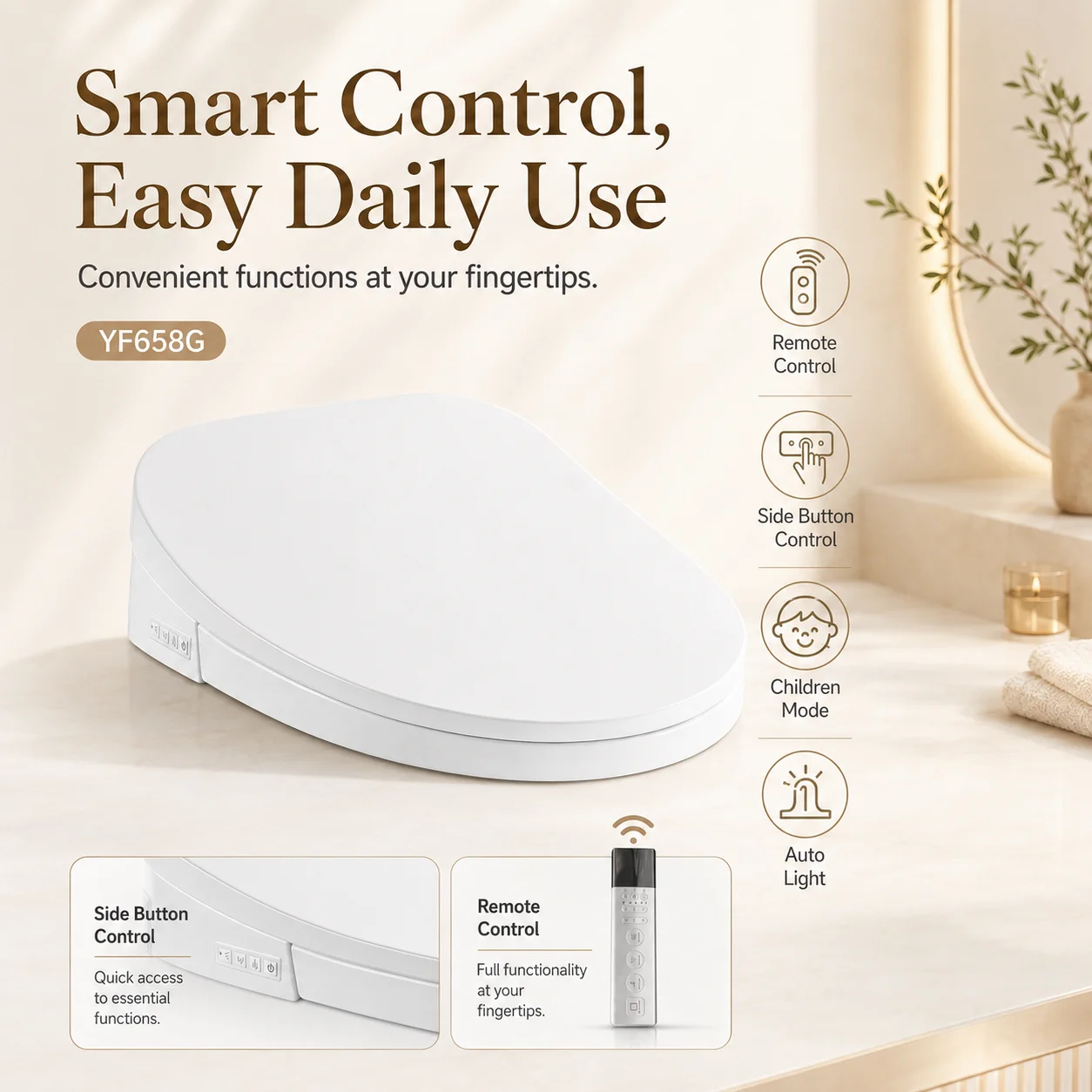 WaterMark Certified Smart Bidet Toilet Seat Cover Heated Seat Auto Deodorization Remote Control One Button Quick Install