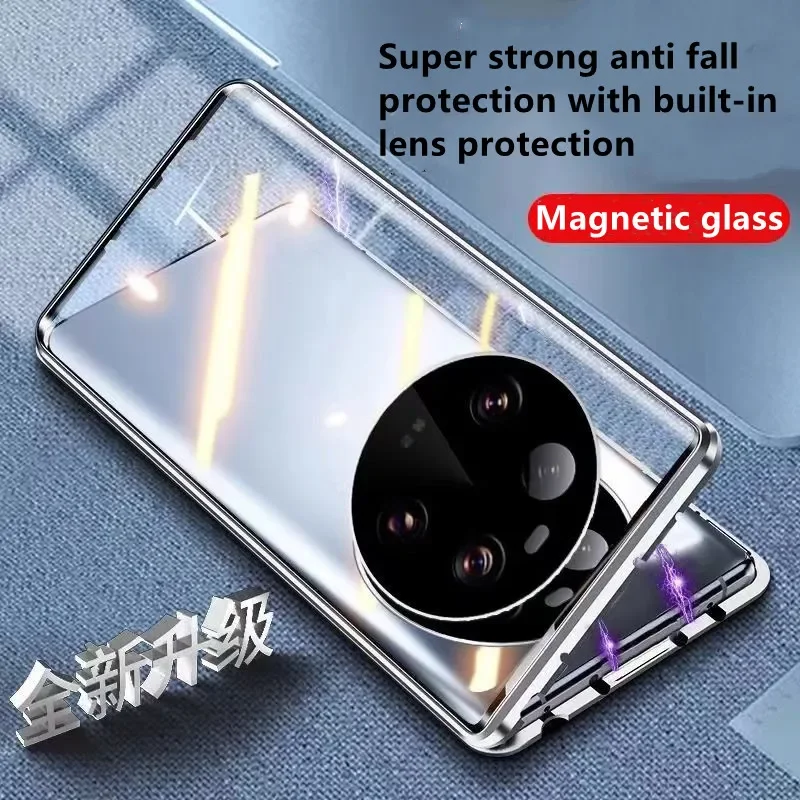 Metal Magnetic Case For Xiaomi Mi 15 14 Ultra Pro Double Sided Glass Lens Protect Mi 15 14 13 Pro Ultra Shockproof Clear Fundas