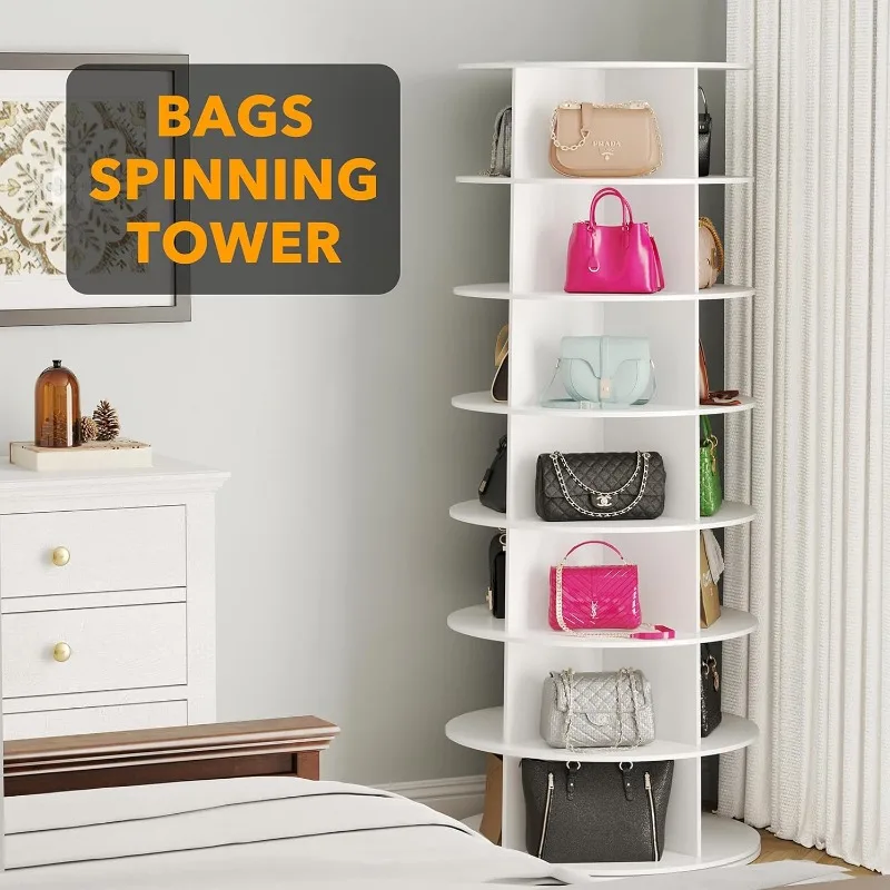 7 Tier Rotating Shoe Rack Tower, Spinning Shoe Display Lazy Susan, Revolving Shoe Rack Storage Round Carousel, Vertical Handbag