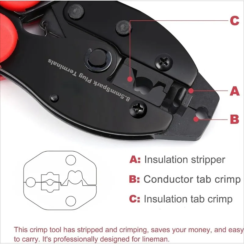 LY-2048 Ratchet Spark Plug Wire Crimper Plier 8.5mm Automotive Spark Plug Terminal Crimping Stripping  Car Ignition Cable Tools
