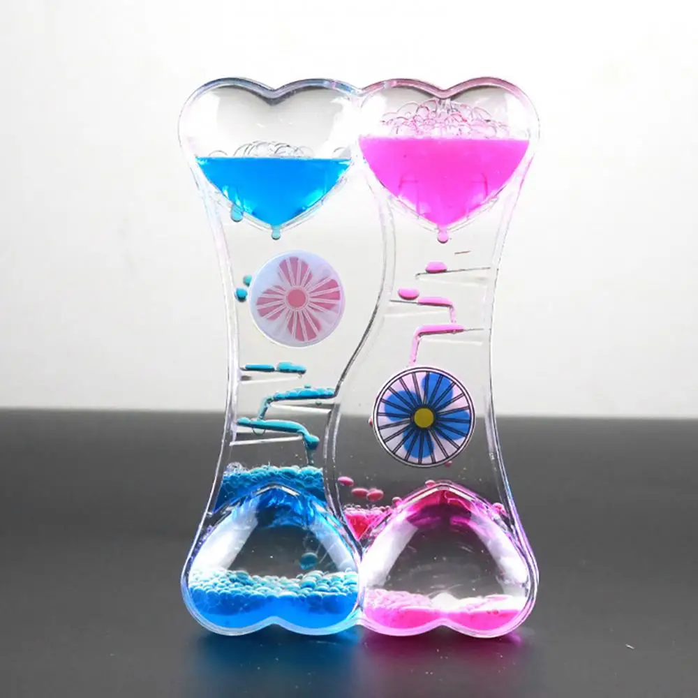 Double Heart Liquid Motion Hourglasses Bubble Drip Oil Hourglass Timer Clock Kids Toy Gift