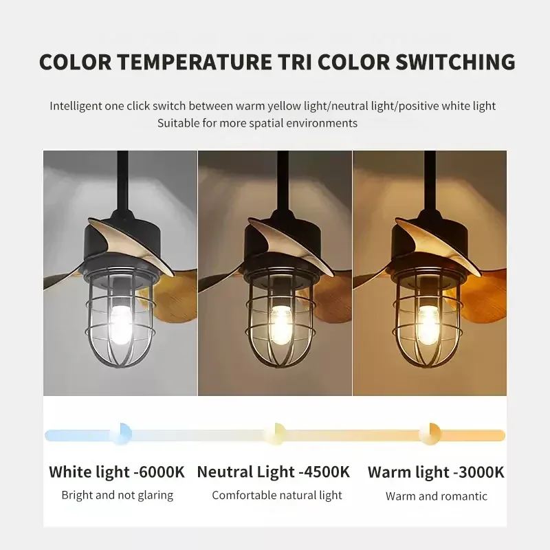 22 Inch 3-leaf American Retro Ceiling Fan Light, Remote Control, Bedroom, Hallway, Balcony, Dining Room Interior Decoration