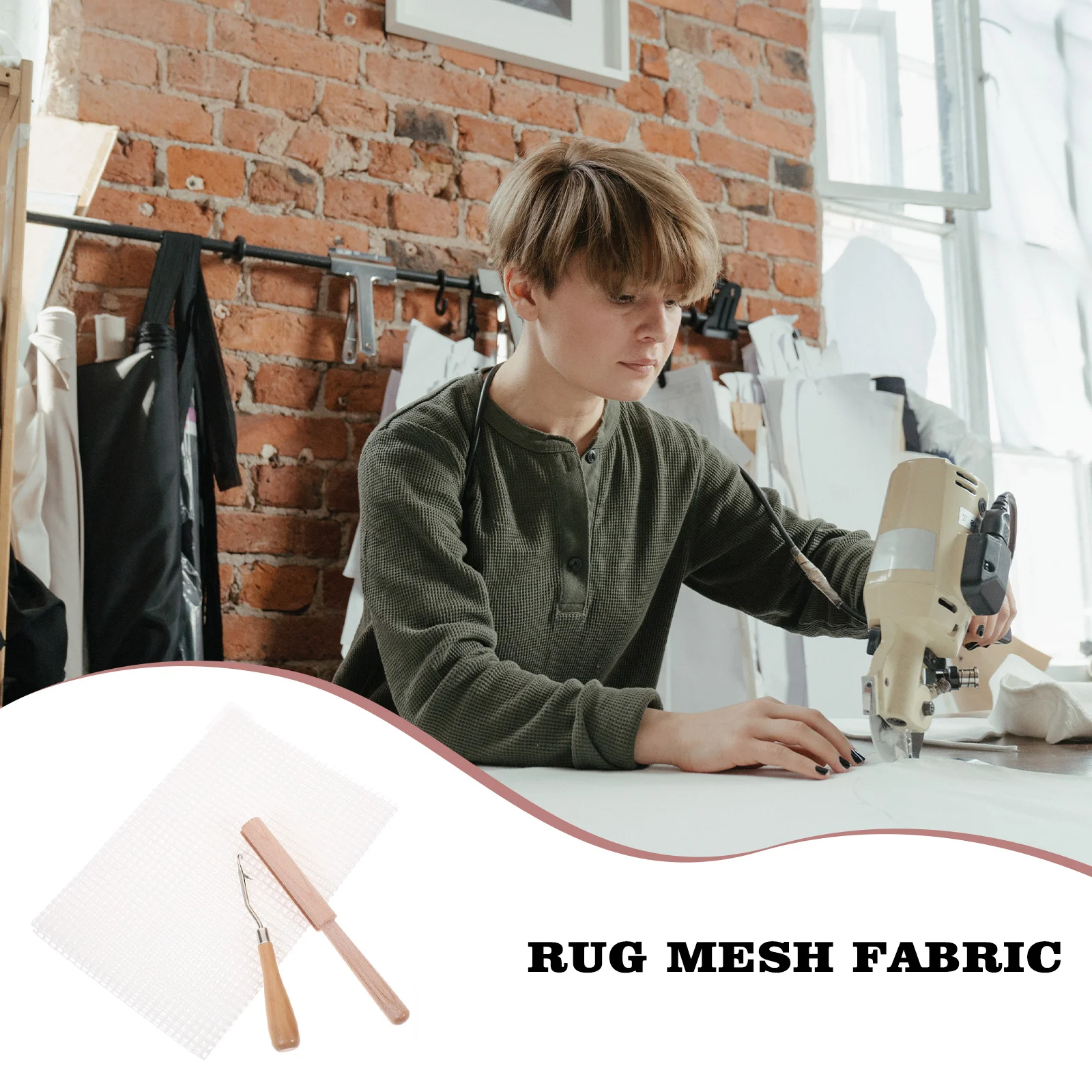 

1Set Latch Hook Yarn Tool Embroidery Carpet Kit Wooden Handle Rug Yarn Cutter DIY Tapestry Making Supplies Rug Mesh Fabric