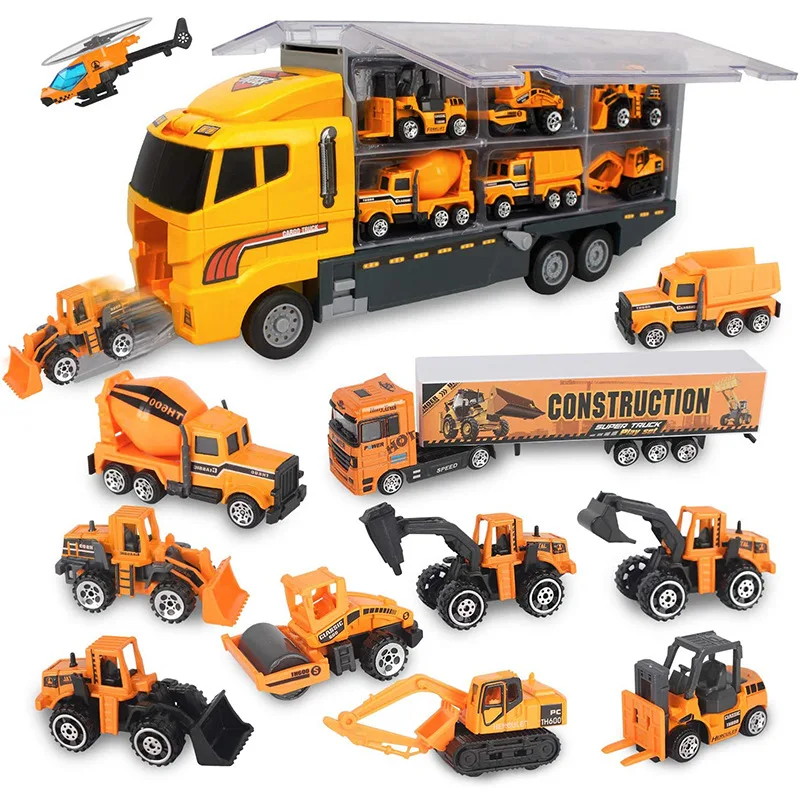 

Big Trucks Set Mini Alloy Diecast Car Model Toys Vehicles Carrier Truck Helicopter Tank Fire Truck Engineering Car Toys For Kids