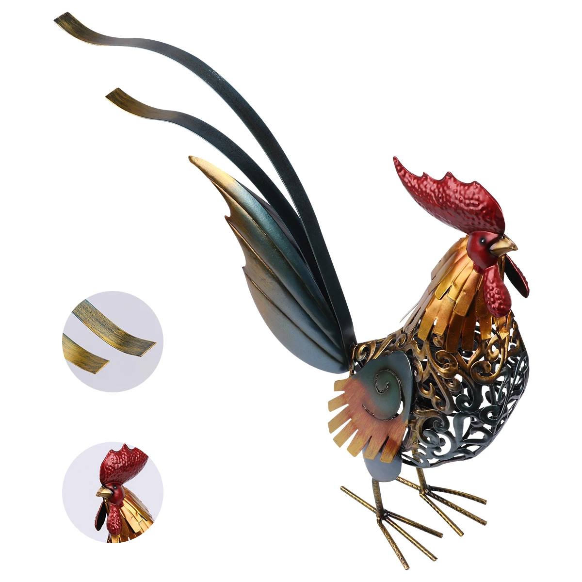 

Wrought Iron Rooster Metal Figurine H made Colorful Animal Statue nament Kitchen Bathroom Decor Dramatic Characters Collection