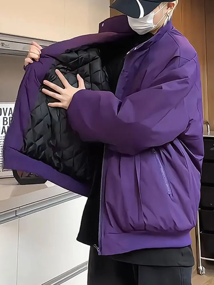 

Men's Winter Jaet Purple Flight Coat Warm Cotton Workwear Pilot Sle Stand Collar Thiened Youth Faion Polyester Fiber