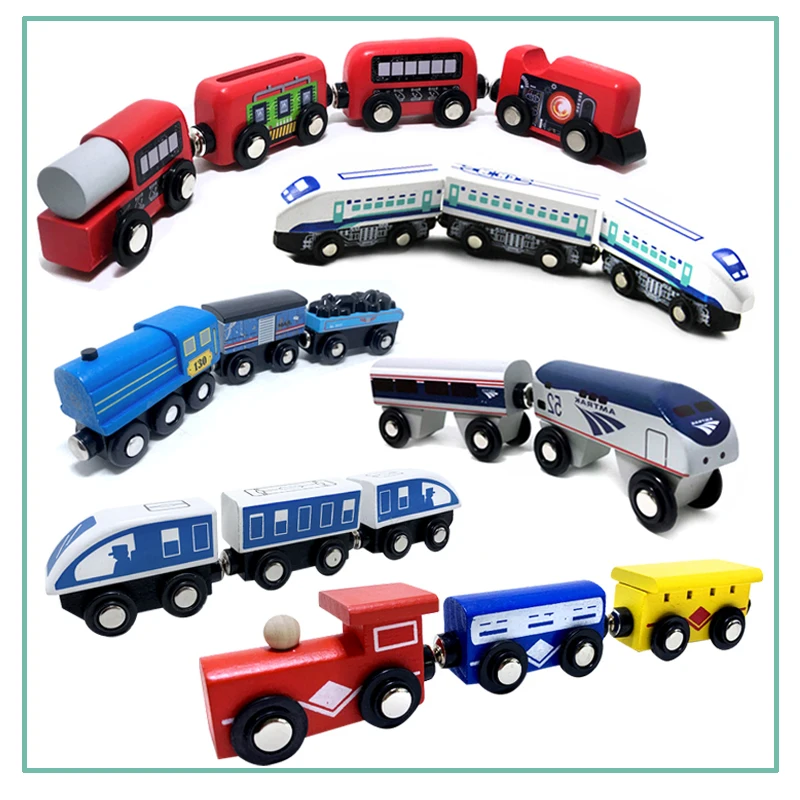 Conjunto de trem quente carro de brinquedo magnético acessórios pista das crianças manual quebra-cabeça deslizante de madeira compatível com vários