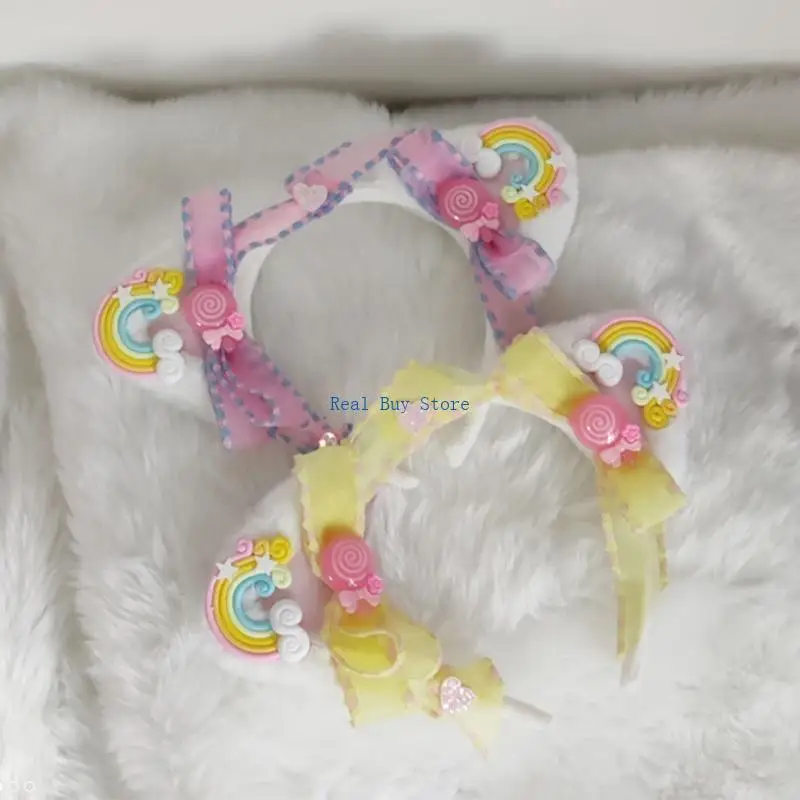 

U13D Лолита плюшевый обруч для волос с медвежьими ушками, головные уборы с лентой и бантиками, повязка на голову, головной убор