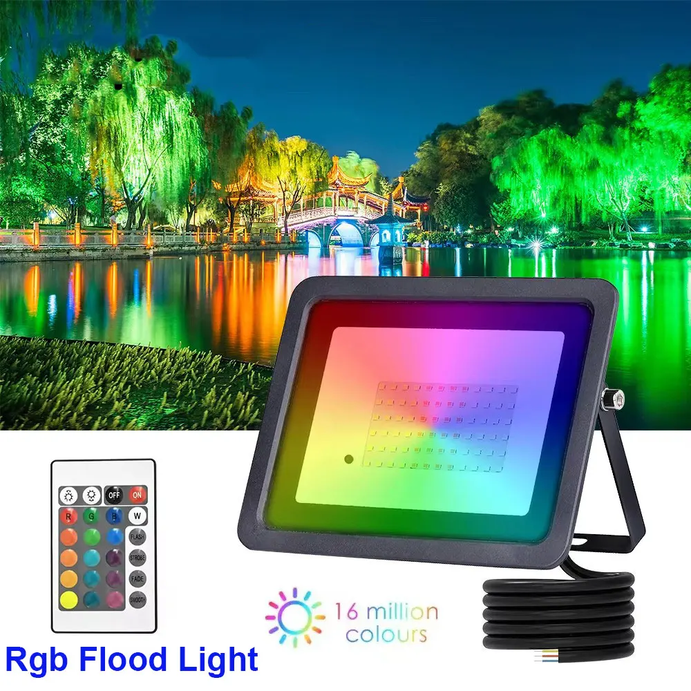 Rgb Outdoor Led Projector 220V Rgb Flood Light 10W 30W 100W 50W Waterproof Led Color Changing Rgb Spotlight Lamp Remote Control