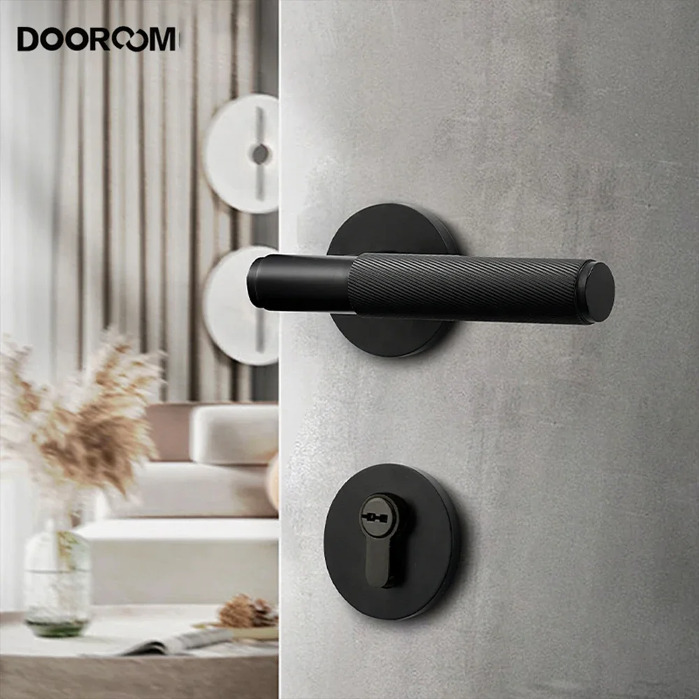 Imagem -05 - Dooroom-brass Knurled Door Lock Handle Grupo Privacidade Manequim Interior Quarto Banheiro Duplo Lever Madeira Interior Preto Ouro Novo