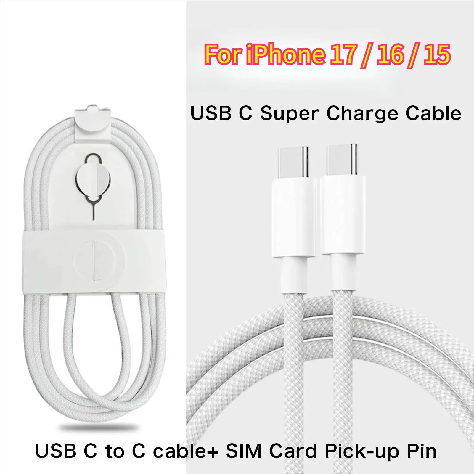 

PD 60W USB-C Cable for Apple iPhone 16 15 Pro Max data cord for Samsung Honor Xiaomi Google Type C Weaving Cable braided sim pin