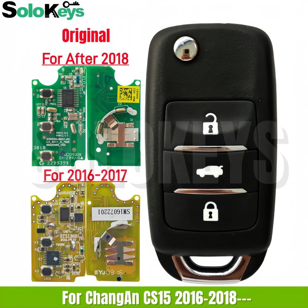 SOLOKEYS 433MHz 0riginal Folding Remote Control Key For Changan CS15 2016 2017 After 2018 3 Buttons