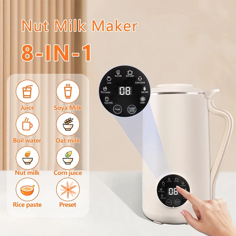 1000ml Nut Milk Maker 8 in 1 Automatic Soy Machine for Homemade Almond 10 Blades 12 Hours Timer Dairy-Free Soy Milk Machine