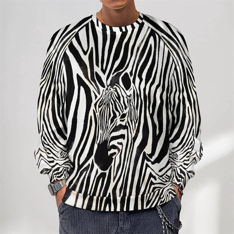 

Zebra Stripes 3D Printed Sweatshirt Men's Clothing O-neck Long Sleeves Pullover Hoodies Streetwear Harajuku Fashion Sweatshirts