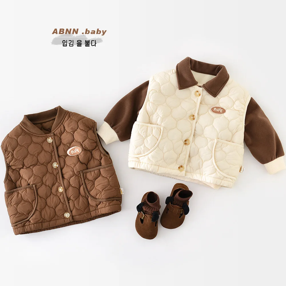 

Autumn Winter Korean Infant Boys Vest Cotton Quilted Sleeveless Solid Warm Toddler Boys Coat Kids Baby Boys Waistcoat