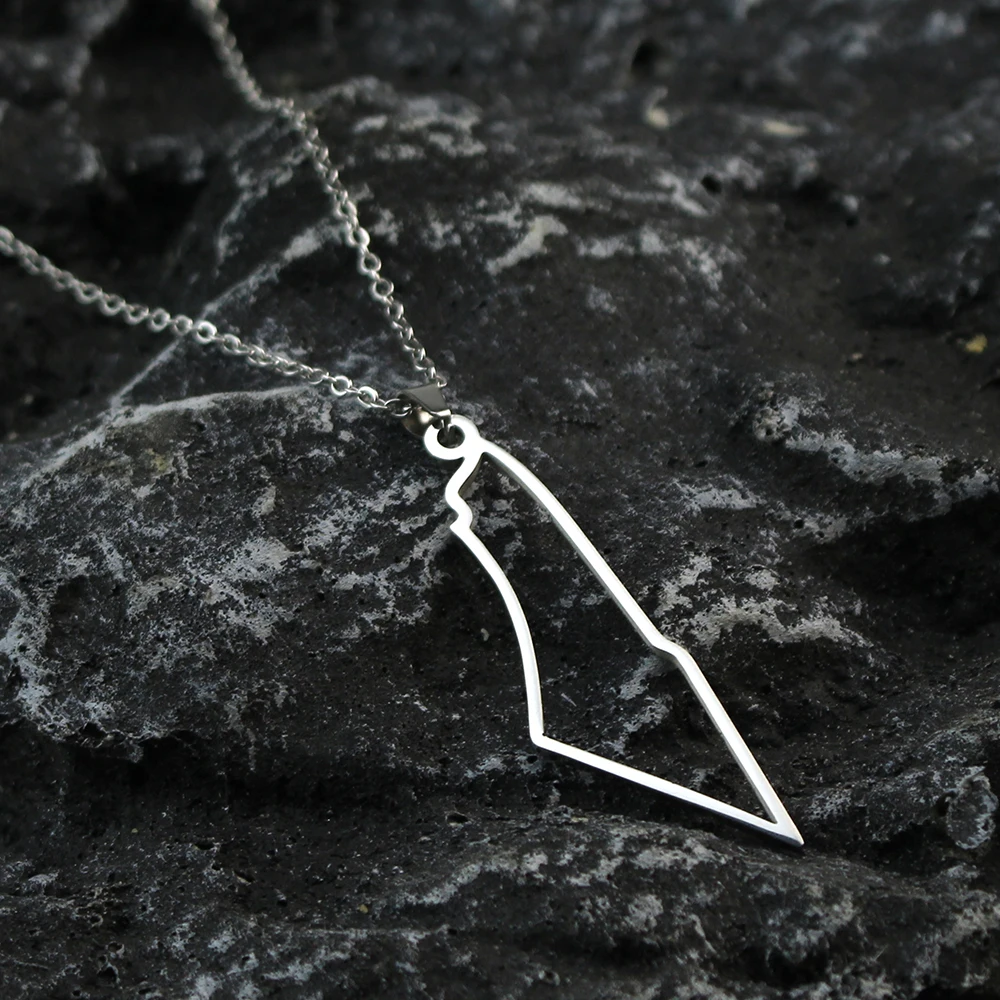 Jewish Israel Country Map Stainless Steel Gold Color Pendant Necklace For Men Women Arabic Choker Chain Amulet Jewelry Gift image 2