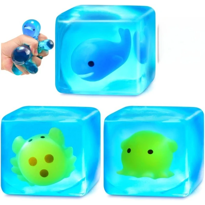 HefengCL Mini Sea Creature Cube Squishy Toys Set of 1/3/5 TPR Slow Rebound Stress Relief Toys Perfect for Holiday Gifts