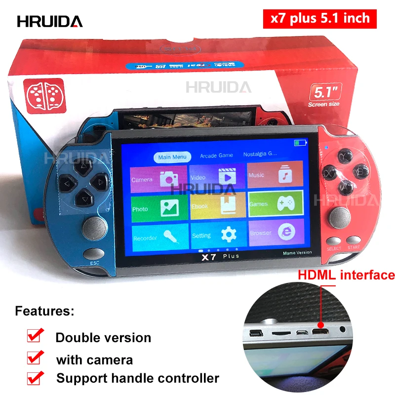 5.1 inch X7 Plus video game console 8GB dual joystick handheld game console children portable retro game console