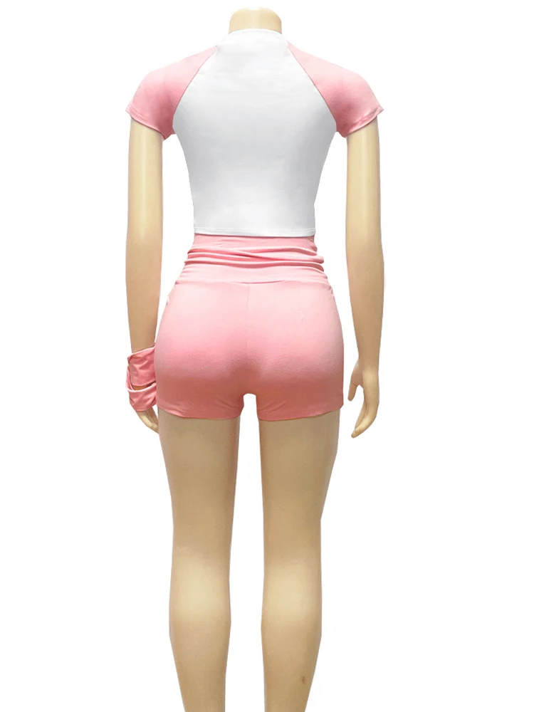 クリセスウィメンズカラーブロッククロップトップとマッチングショーツセット2ピースアウトフィットスポーティニットアクティブセットナイトクラブアウトフィット