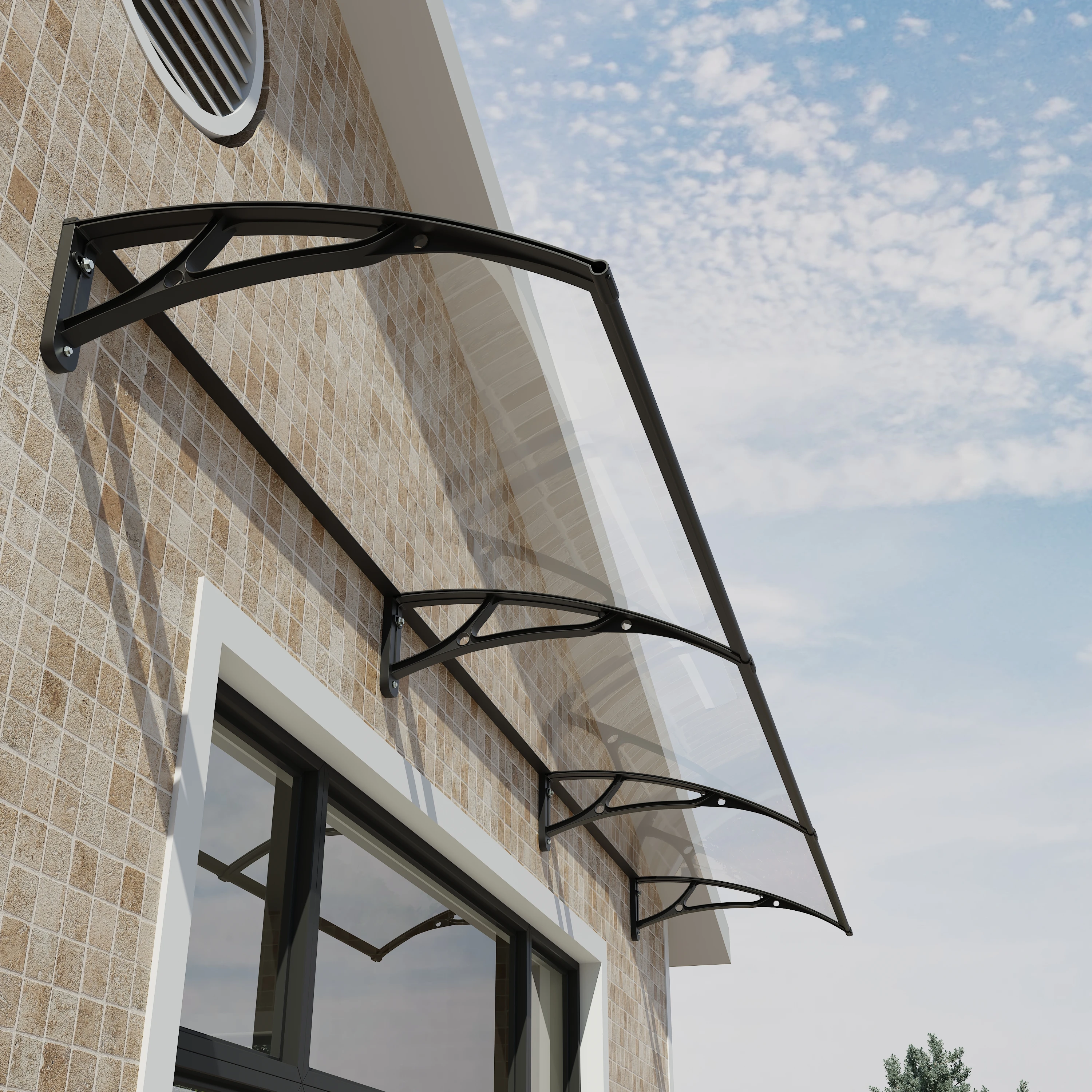 

Aluminum Alloy Bracket Window Awning Outdoor Canopy Polycarbonate Front Door UV Rain Snow Sunlight Protection 32"x60" (80x150cm)