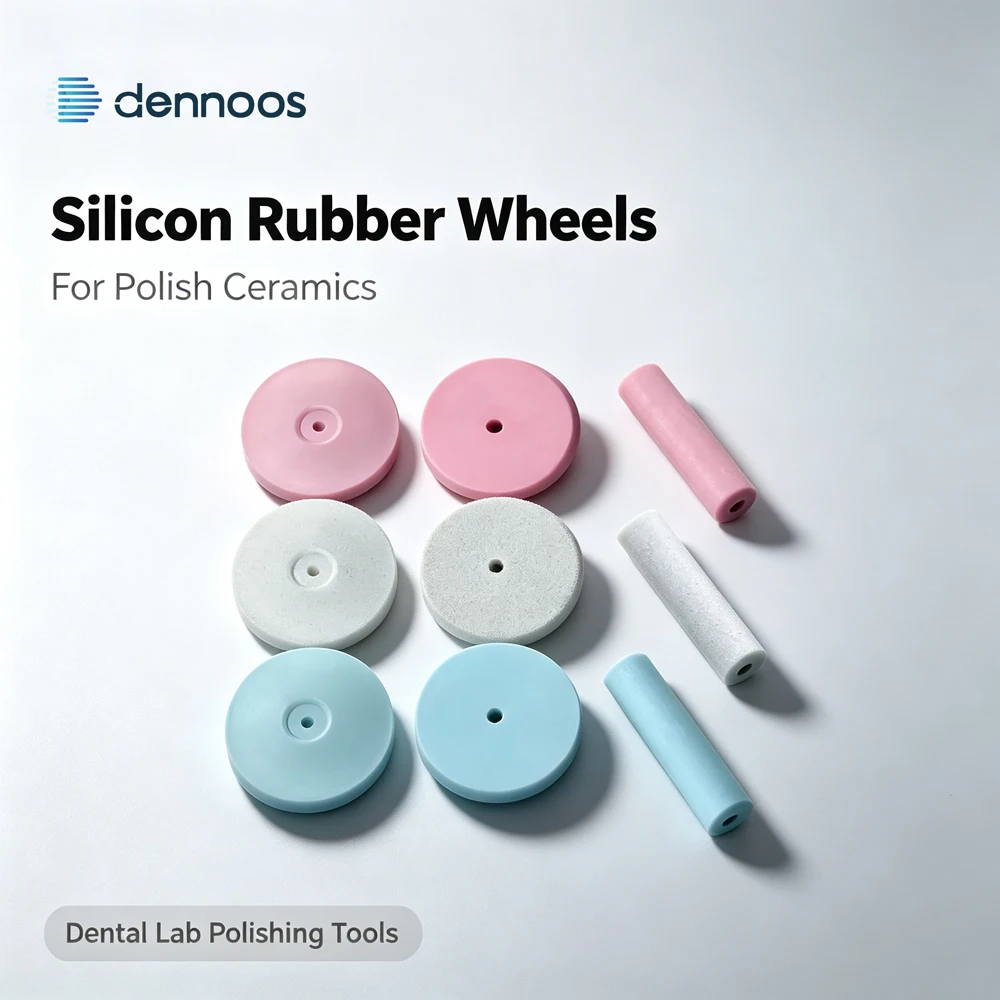 Dennoos 100pcs Dental Silicon Rubber Polishing Wheels Points Coarse Medium Fine 22mm HP Shank Burs for Ceramic Zirconia