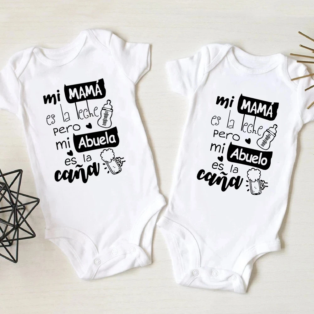 

Mi Abuelo Abuela Printed Funny Newborn Baby Bodysuits Cotton Infant Short Sleeve Rompers Boys Girls Body Ropa Jumpsuit Playsuit