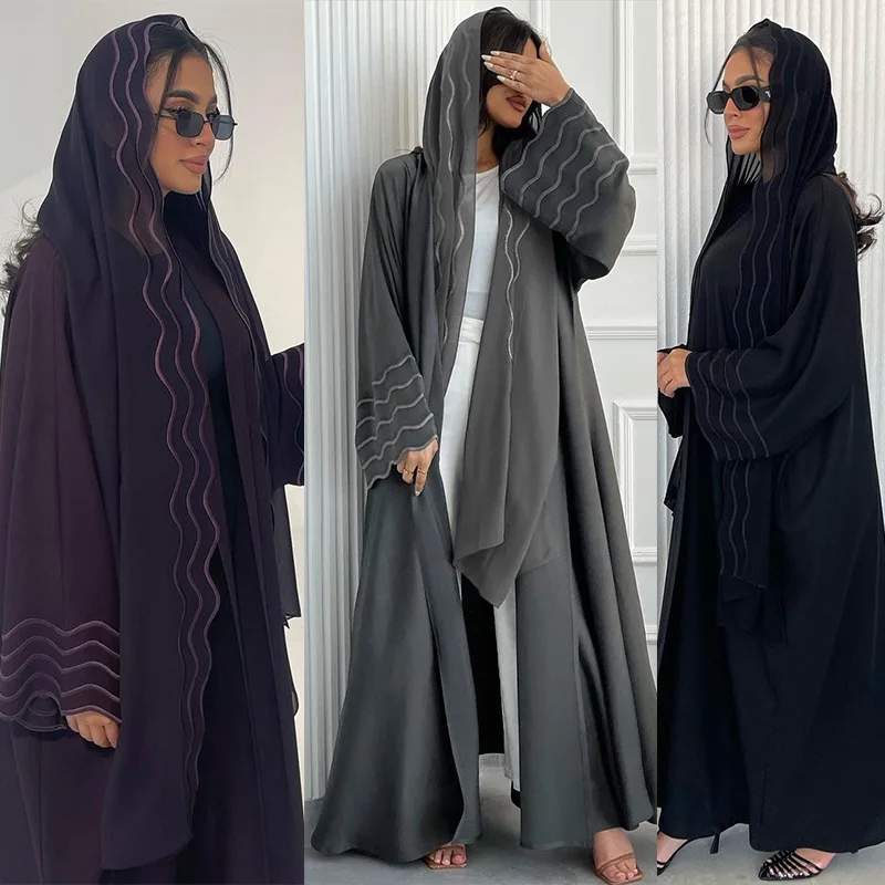 Abaya kadınlar siyah gri açık Khimar Abayas başörtüsü namaz kıyafeti ile müslüman Kaftan Kebaya zarif hırka islam Robe giyim