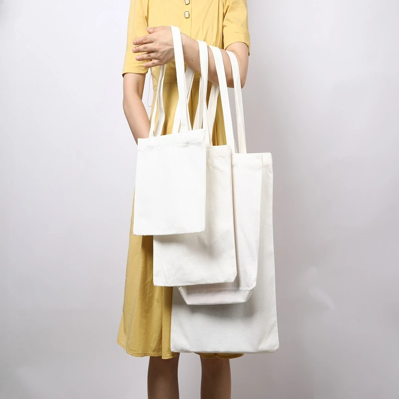 Women Ladies Large Cotton Fabric Canvas Tote Bag for Market Reusable Foldable Shoulder Handbag Eco-friendly Shopping Bags Blank