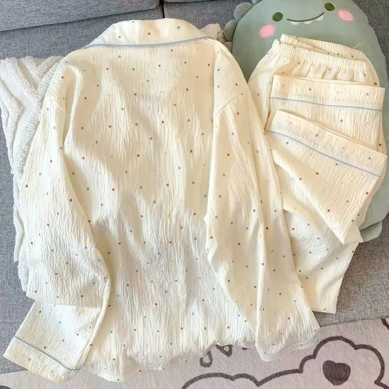 New Spring and Autumn Women's Pajamas, Cloud Pattern, Long Sleeve and Long Pants, Loose and Cute, Beautiful Girl Homewear Set