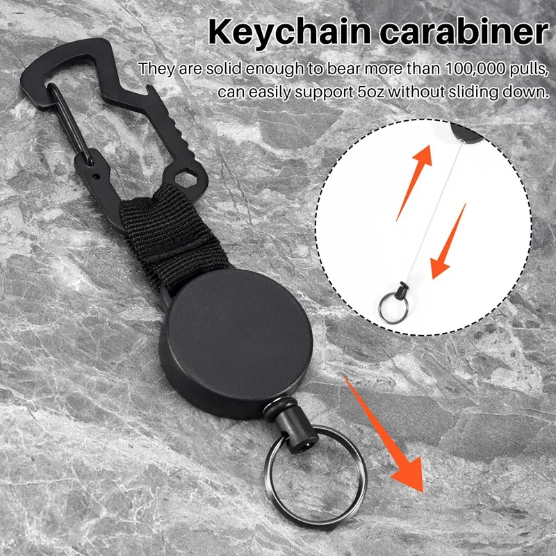 3 Pack Retractable Keychain - Heavy Duty Badge Holder Reel With Multitool Carabiner Clip,Key Ring With Steel Wire Cord Up To 25