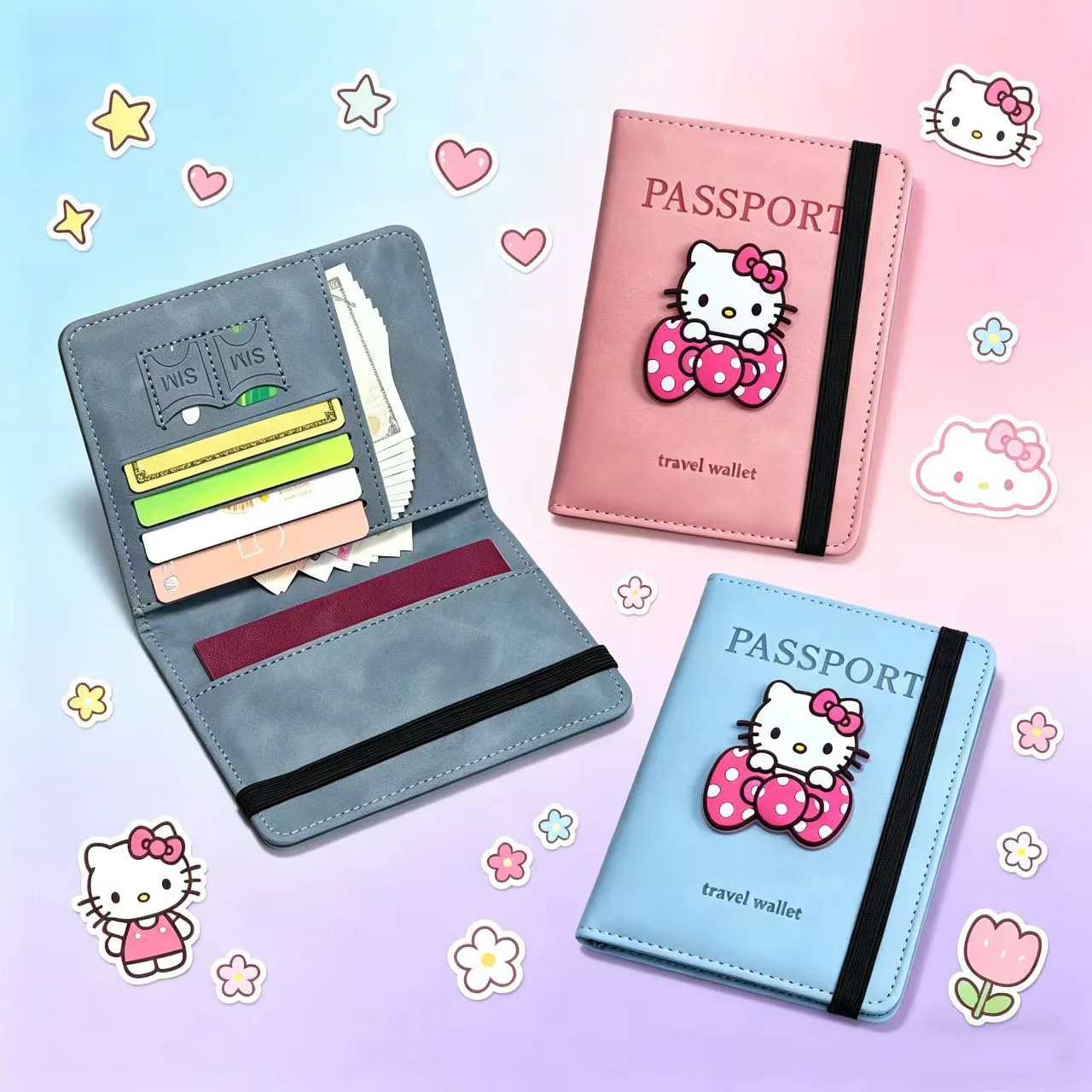 

Женский винтажный чехол для паспорта Hello Kitty с RFID-защитой, многофункциональный держатель для ID-карт, кошелек из искусственной кожи, аксессуары для путешествий