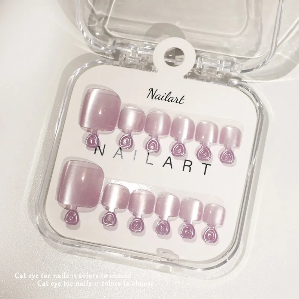 New Cat Eye Fake Toe Nails Handmade Shiny Press on Toe Nails Full Cover Detachable Nail Tips Women Girls