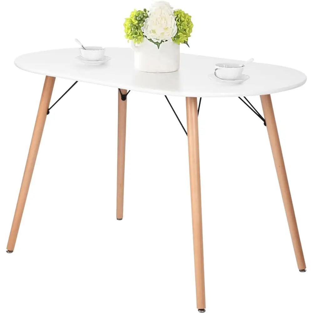 

Овальный обеденный стол на 4-6 человек, 47,2 дюйма, стильный функциональный стол для отдыха с деревянными ножками, подходит для домашней кухни, кафе