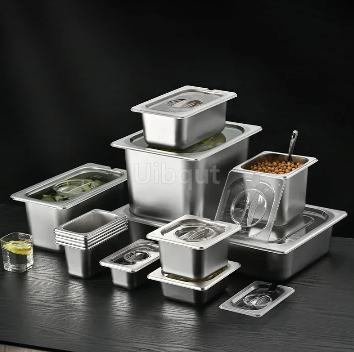 Rectangle basin tray with transparent Acrylic lid GN Pan stainless Food Steel Pan Chafing Buffet Milk Tea Shop Seasoning Box