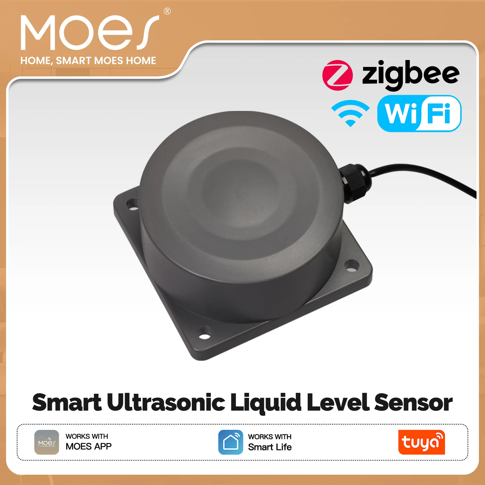 

MOES Tuya WiFi / ZigBee Water Level Detector, Ultrasonic Smart Tank Monitor with Real-Time Alerts & APP Remote Control